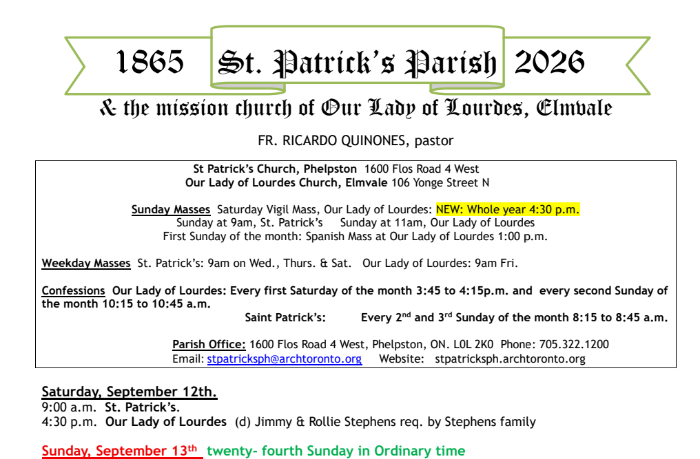 Bulletin Sept 13th, 2026 Bulletin Sept 13th, 2026
